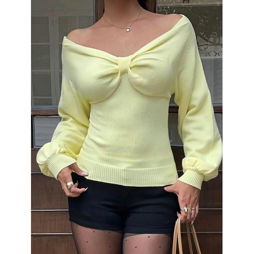 Women's New Off Shoulder Pleated Bust Long Sleeve PULLOVER