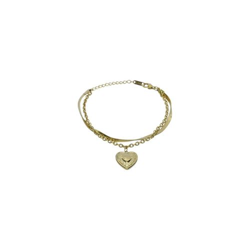 Stainless Steel Layered Heart Locket Bracelet For Women - Gold
