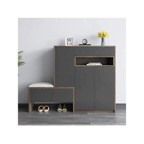 Elegant Shoe Rack With Bench - Gray & Brown