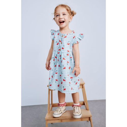 Baby Girl Bike Neck Woven Dress - Lt.Blue