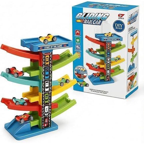Colorful racing car track set for boys with cars and ramps, 3 years and up