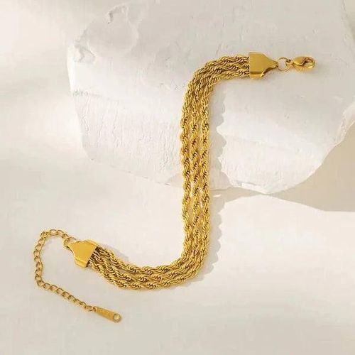 Triple Strand Golden Rope Chain Bracelet for Women - Elegant Multi-Layer Braided Bracelet - Timeless Fashion Jewelry