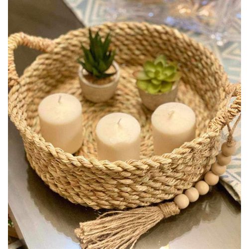 Handwoven Round Storage Basket with Handles – 30 cm – Natural Wicker Style