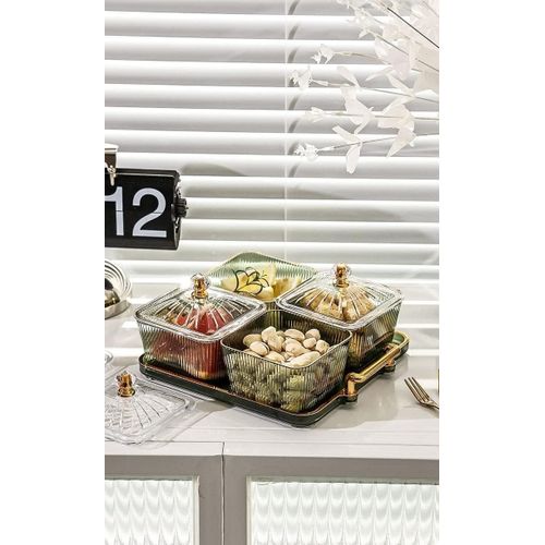 Transparent Tasali Tray with 4 Bowls – Luxury Acrylic Design for Serving Nuts, Desserts and Tasalias in a tidy and elegant way that suits all occasions