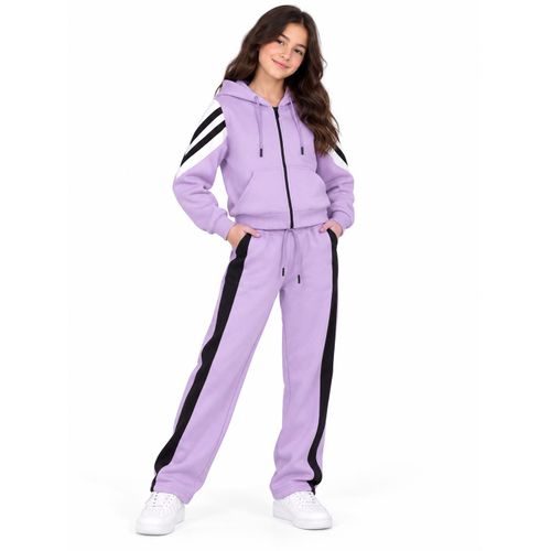 Girls' tracksuit made of winter-weight Melton fabric, featuring cut-and-sew detailing on the sleeves.
