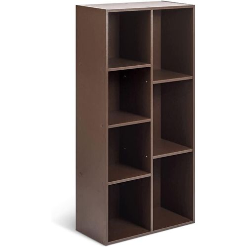 Cube Storage Bookcase Organizer, Wooden Shelving Unit for Home and Office, Brown Espresso, 7-Compartments, 50W x 24D x 106H cm