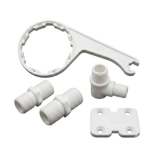 5-Piece Water Filter Accessories and Replacement Parts Kit – Includes Housing Wrench, Mounting Bracket, Nipple Connectors, and Elbow Fitting