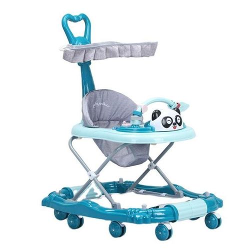 2-in-1 Baby Walker & Rocker with Push Handle, Sun Canopy, Adjustable Height & Panda Activity Tray