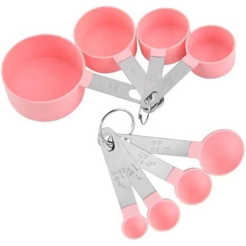 Measuring Cups And Spoons Set 8 Pcs Stackable With Stainless Steel Handle For Dry And Liquid Ingredients Baking Cooking Kitchen Tools Bpa Free Easy To Clean (Pink)