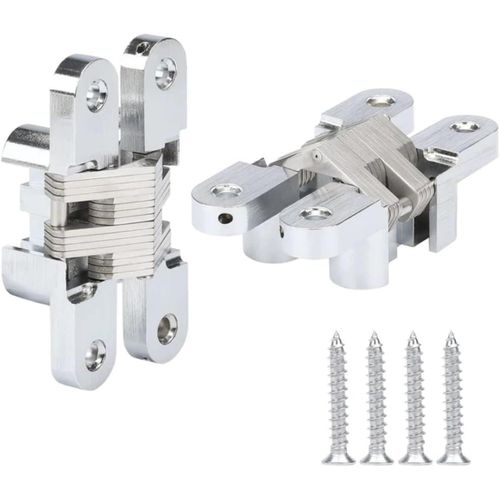 2 Pack Hidden Door Hinges, 180 Degree- Swing Hinges for Cabinet Door, 13mm x 60mm, Zinc Alloy with Screws