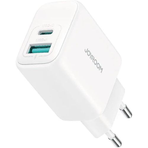 20W Dual Port USBA & USB C Fast Charger Compact Wall Charger for Smartphones & Tablets White