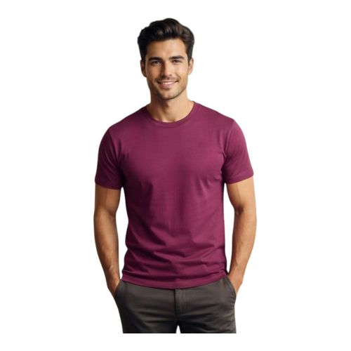 Men's Crew Neck Basic T-Shirt Persola Fabric Burgundy AlRageh