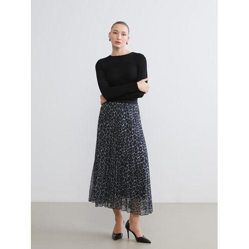 Elastic Waist Patterned Chiffon Pleated Skirt