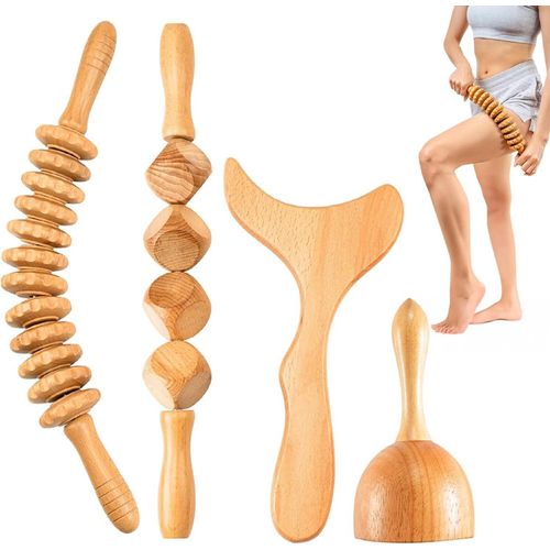 4 PCS Wood Therapy Massage Tools Set for Comfort, Body Sculpting, Lymphatic Drainage, and Muscle Pain Relief