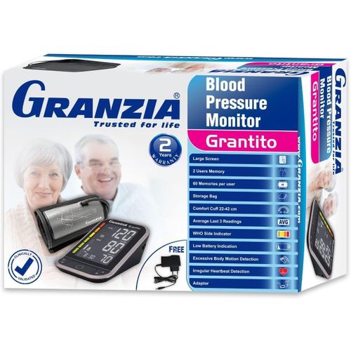 GRANZIA. Grantito Digital Blood Pressure Monitor with Large Screen, Comfort Cuff & Free Power Adaptor