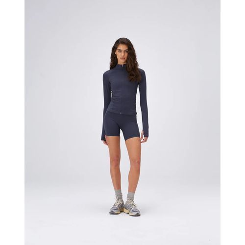 Women's Tracksuit Set Composed of Sports Jacket with Full Zipper and Thumb Hole High Waist Shorts for Workout, Navy Color