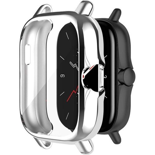 FitTurn Compatible with Amazfit GTS 2 Screen Protector Case Cover Replacement All- Around Plating Process Metal Color TPU Shockproof Case Guard Thin Bumper Shell for GTS 2 GPS Watch (Silver)