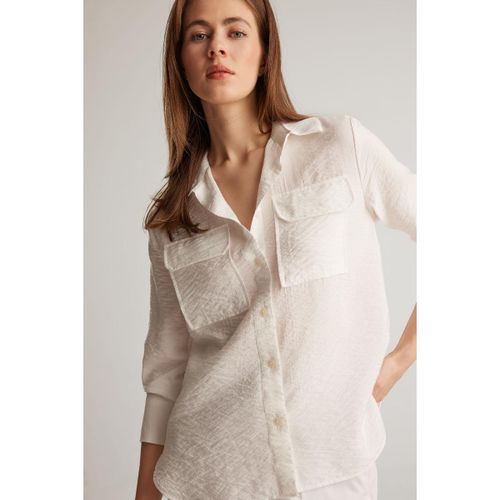 Woman Shirt Neck Regular Fit Long Sleeve Shirt - Ecru