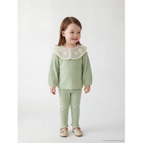 Bebe Collar Patterned Long Sleeved Baby Girl Blouse And Tights