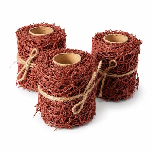 Decorative Fabric Ribbon with Intertwined Threads - Ideal for Party Decorations, Events and Crafts - 3 Pieces (Red)