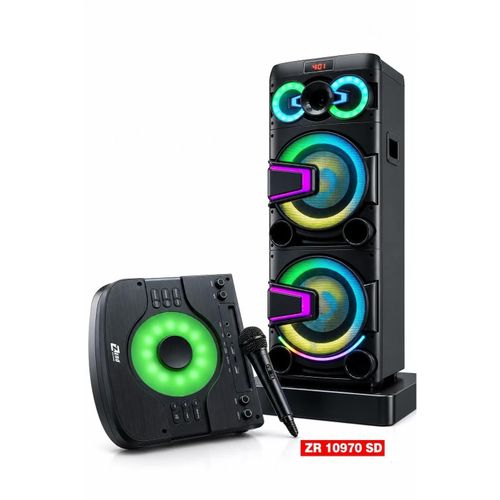 ZR 10970 SD Speaker, 80W RMS, 12 Dual Bass Speakers, Bluetooth, LED Lights, Rechargeable
