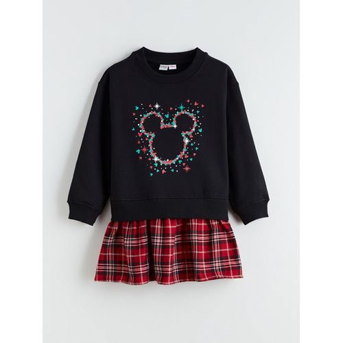 Crew Neck Mickey Mouse Printed Girl Dress
