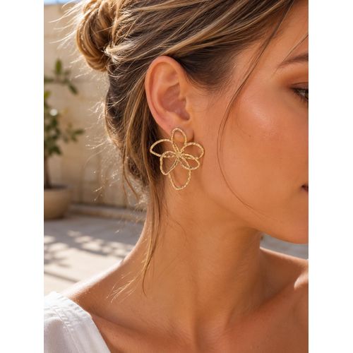 Stainless Steel Flower Earrings – Gold
