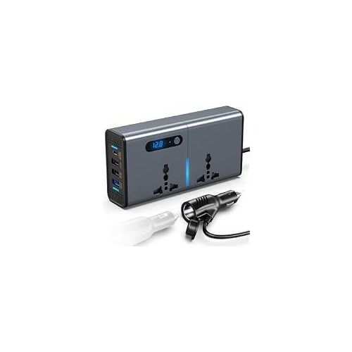 FOKKAH 200W Car Power Inverter, DC 12/24V to 220V AC Car Inverter,3 USB 1 Type-C Ports Charger Adapter Car Plug Converter with Switch and Current LED Screen,Suitable for Cars, SUV & Truck(Silver gray)