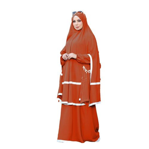 Abaya Royal Crepe Material Consists of 2 Pieces Model 8194 , Havana