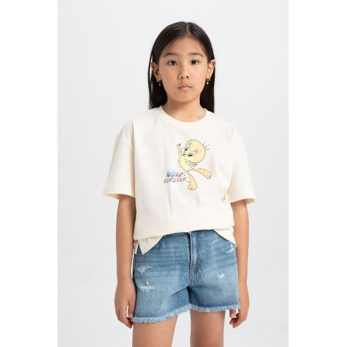 Girl Oversize Fit Short Sleeve T-Shirt - Ecru