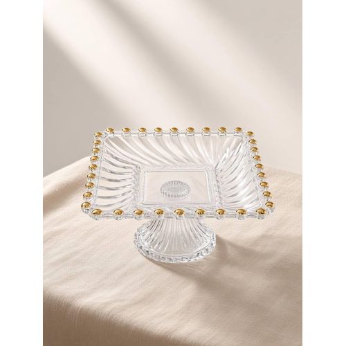 Rectangular Decorative Serving Tray with Raised Base – Clear & Gold