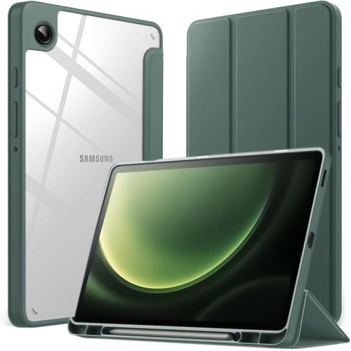 Samsung Galaxy Tab A9 Cover Case 87 Inch Tablet Cover SM-X110X115X117 Case With Pen Holder Soft TPU Back Trifold Stand Protective Smart Cover Flip Auto Wake Sleep Green