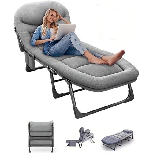 Folding camping bed, simple folding bed with memory foam mattress and adjustable backrest, portable folding outdoor bed adjustable recliner bed chair for office and camping 200 in 65 cm