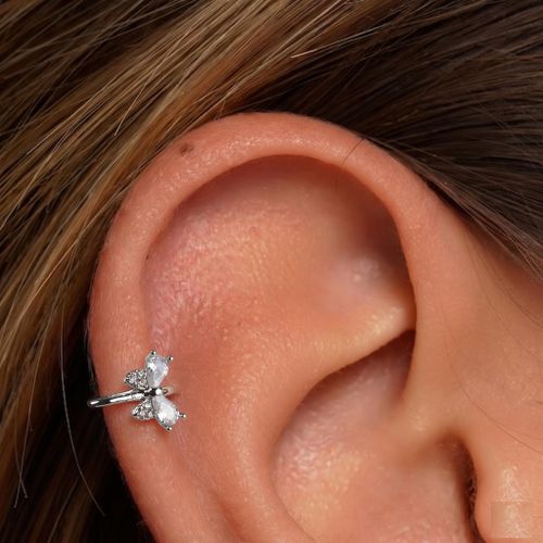 Stainless Steel Cartilage Piercing, Sparkling Zircon Ear Cuff Non-Pierced, Clip-on Conch Earring Jewelry
