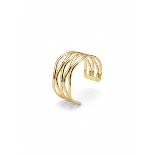 Gold Plated Stainless Steel Wavy Cuff Bracelet – Waterproof Tarnish-Free Multi-Strand Statement Bangle – Modern Minimalist Wide Open Cuff for Women