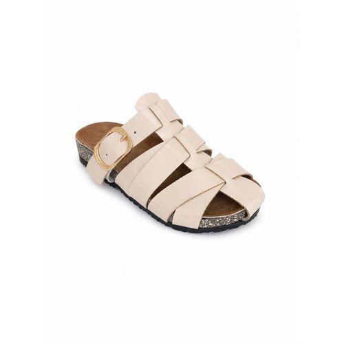 Slippers Flat Leather Glossy With Many Strap SL-246 - Beige