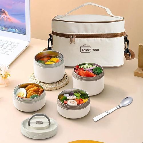 Portable Insulated Lunch Containers with Bag, Separate Stackable Lunch Container, Leakproof Stackable Stainless Steel Food Container, for Adult Men Women Kids, Insulated Bento Boxes (Beige)