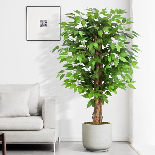 4ft Ficus Artificial Trees with Natural Curved Trunks, 120cm Tall Artificial Plants Tree for Indoor, Fake Ficus Tree Green Lifelike Home Decor