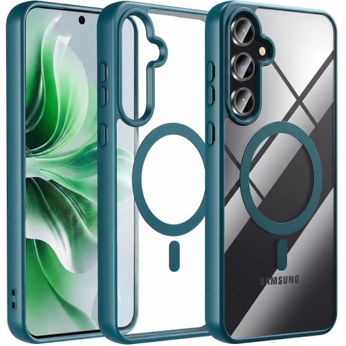 Clear TPU Case for Samsung Galaxy A25 5G, Compatible with MagSafe accessories, Supports wireless charging, Built-in magnetic car-mount support - Green