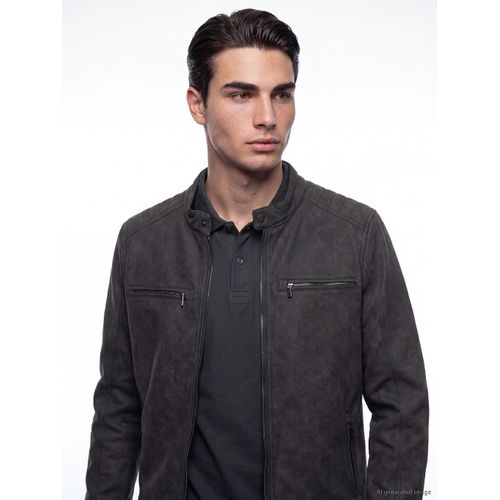 Regular Fit Mock Neck Men's Suede Coat