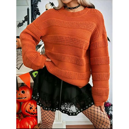 WomenRound Neck Drop Shoulder Long Sleeve Casual Pullover