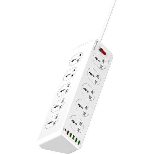 LDNIO Power Strip with 10-Outlet Surge Protector Power Sockets 6 USB Ports 32W PD+QC Fast Charging Adapter Sockets 2-meter Heavy-Duty Power Extension Cord White 36 × 9 × 9cm