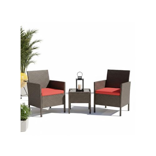 Pure Rattan Outdoor Furniture Set 2 Chairs and Table Metal Electrostatic Painted Frame Jacquard Fabric Chairs 50x50x90cm Table 40x40x50cm Garden Balcony Patio Set