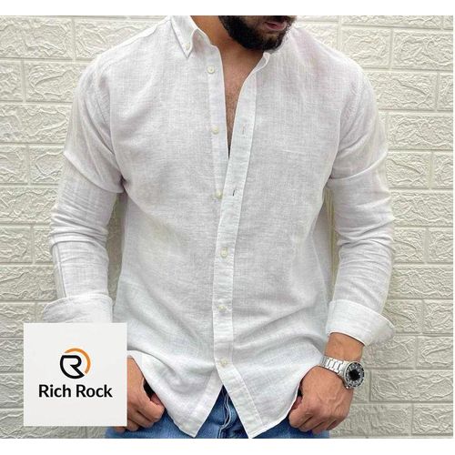 قميص من الكتان بأكمام طويلة، مقاس عادي