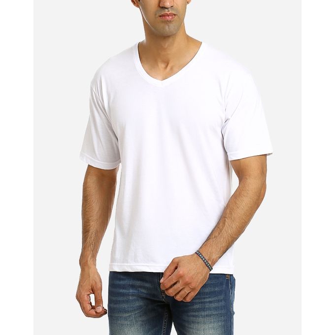 Buy Andora Solid V-Neck T-Shirt - White in Egypt