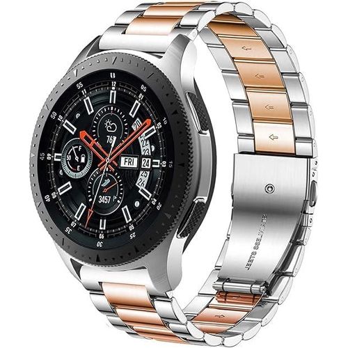 Compatible with Galaxy Watch 46mm Band - 22mm Rugged and Rustproof Metal Replacement Strap for Samsung Gear S3 Frontier/Classic/GT2 46mm Watch + 1 x Removal Tool (Silver Rose Gold)