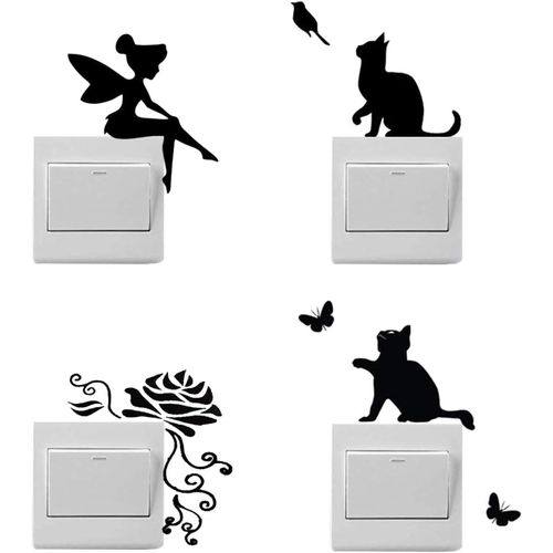 4 Pack Cartoon Water Resistant Switch Stickers PVC Socket Wall Art Wall Stickers