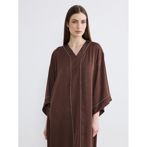 V Neck Rhinestone Embellished Oversize Satin Dress