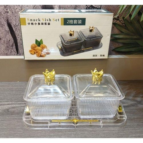 Acrylic dessert plate for dried fruits, multi-piece fruit tray, for snacks, living room, sweets, nuts, snack tray, fruit bowl (two bowls) (transparent)