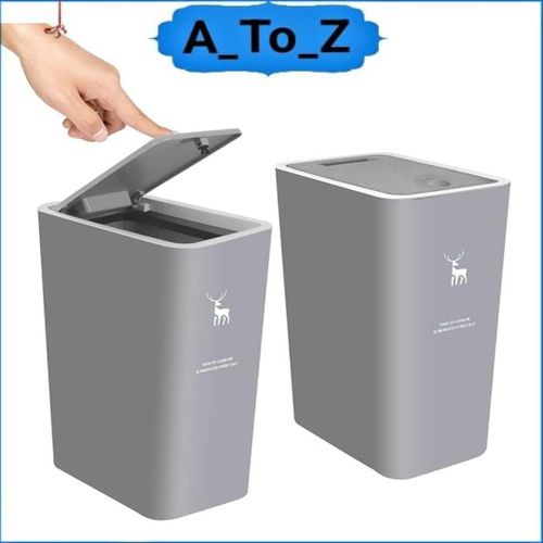 Garbage Can with Press Top, Unique Trash Can , H.Quality Plastic Trash Bin(Grey)